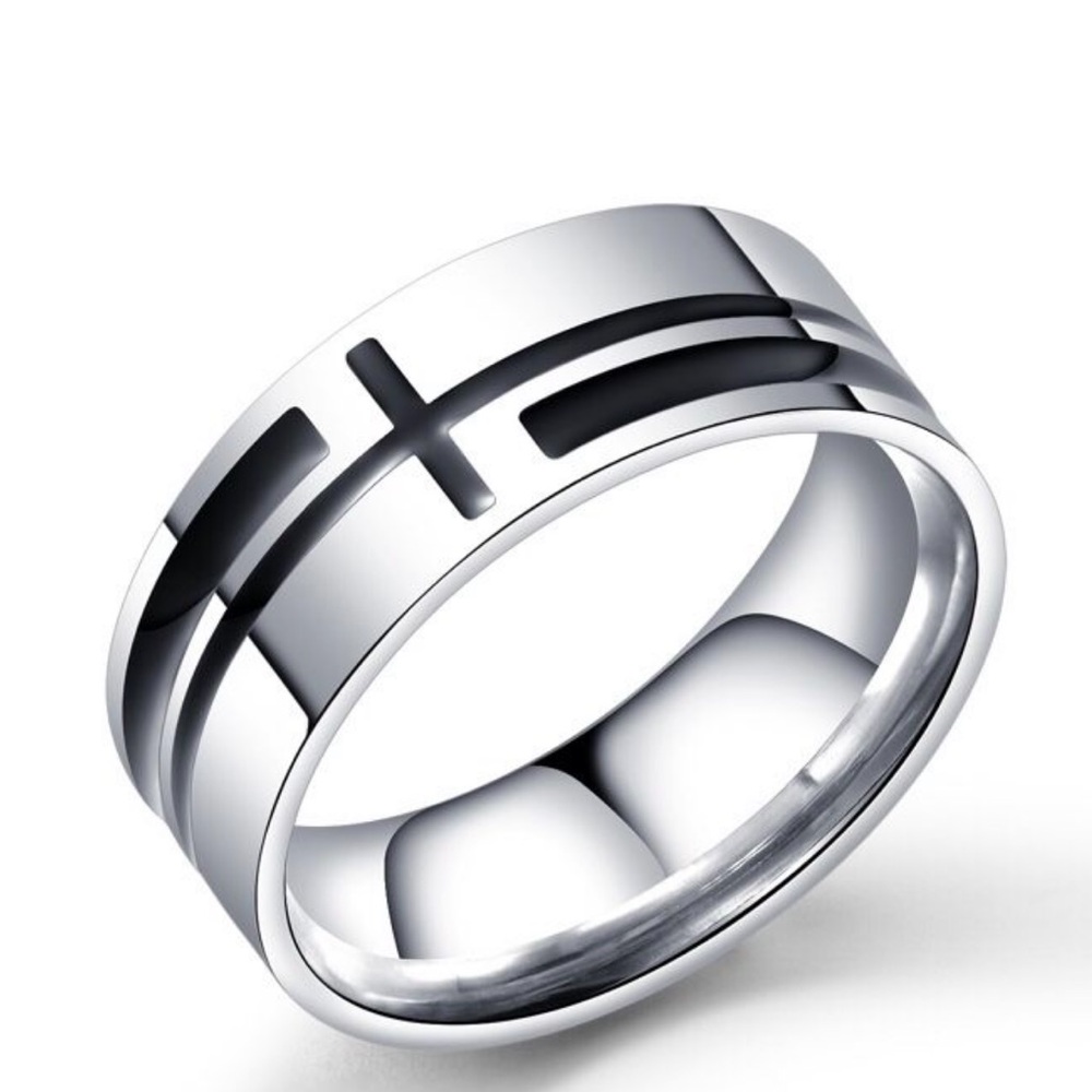 Silver stainless steel and Black Ring Size 10 - Picture 1 of 7